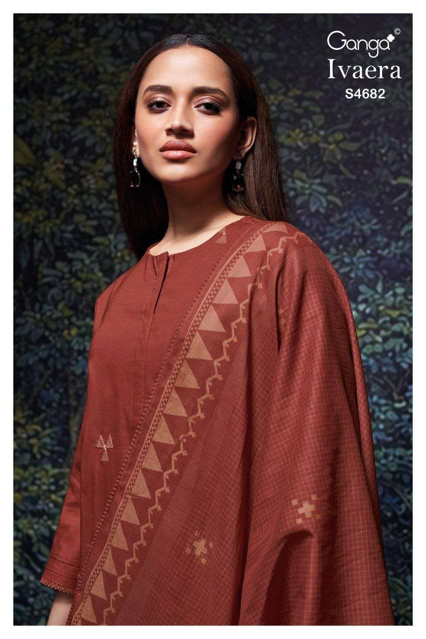 GANGA FASHION IVAERA S-4682 SERIES COTTON UNSTITCHED SUIT SET-00252