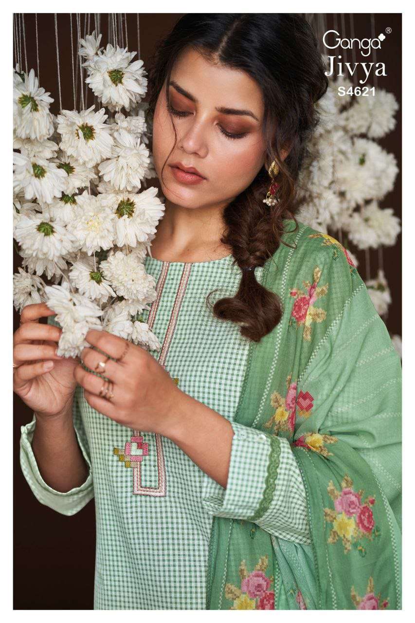 GANGA FASHION JIVYA S-4621 SERIES COTTON PRINTED PREMIUM SUIT SET-00252