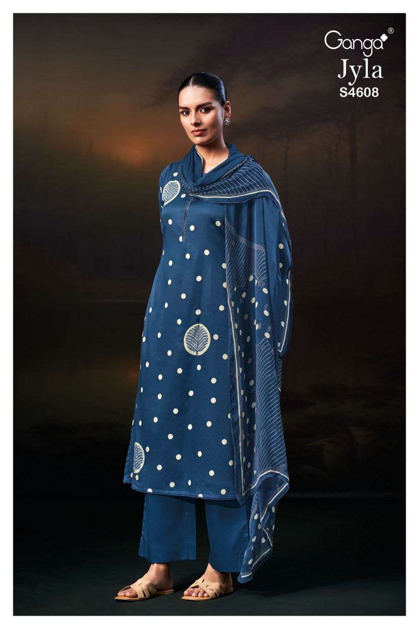 GANGA FASHION JYLA S-4608 SERIES COTTON SATIN PRINTED PREMIUM PUNJABI SUIT SET-00252
