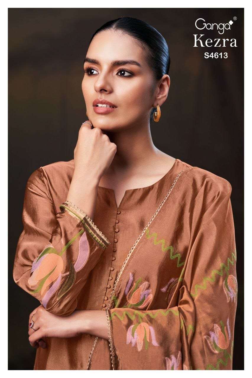 GANGA FASHION KEZRA S-4613 SERIES VISCOSE SILK EMBROIDERY PUNJABI SUIT SET-00252