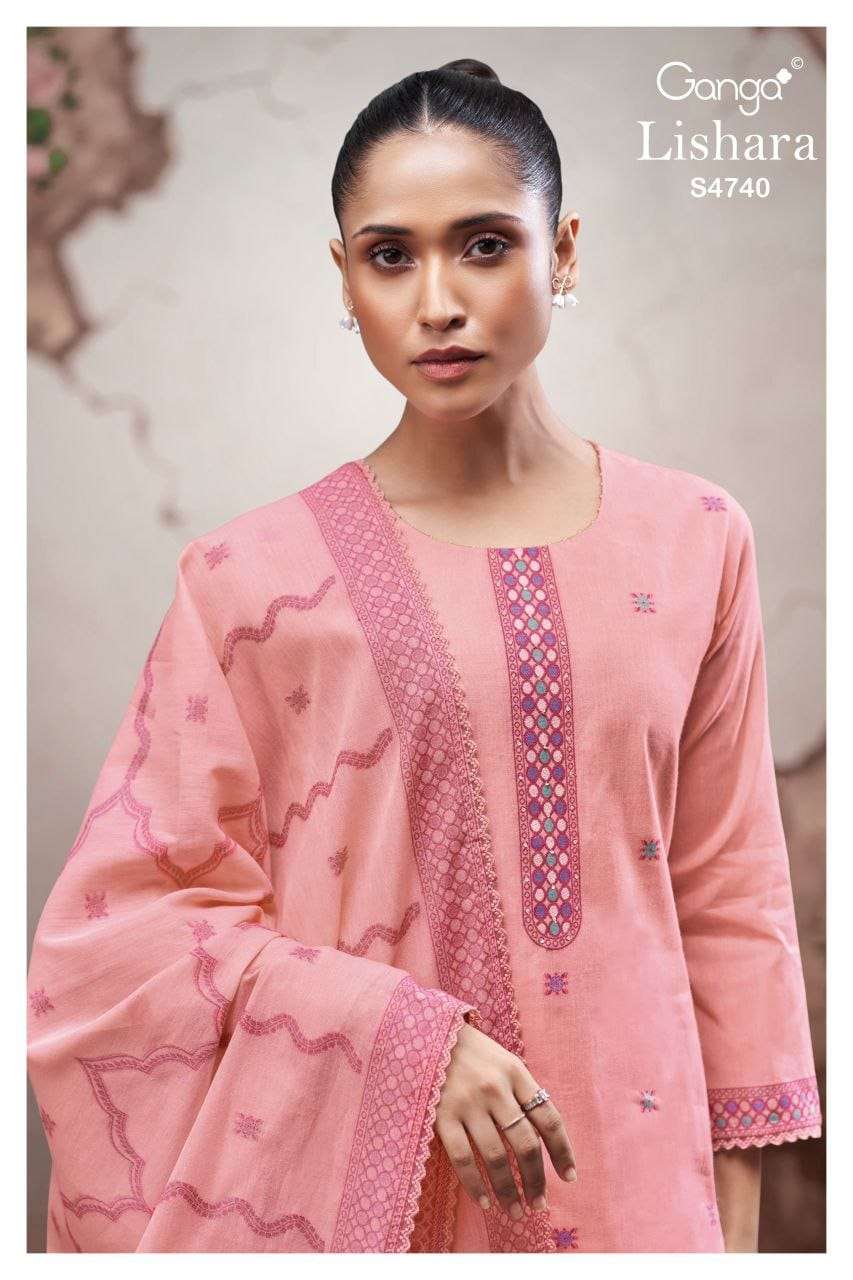 GANGA FASHION LISHARA S-4740 SERIES COTTON JACQUARD PRINTED SUIT-00252