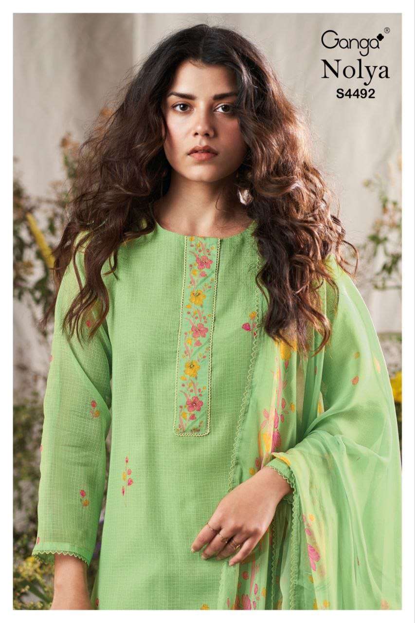 GANGA FASHION NOLYA BEMBERG KOTA HANDWORK PRINTED DRESSES SET-00252