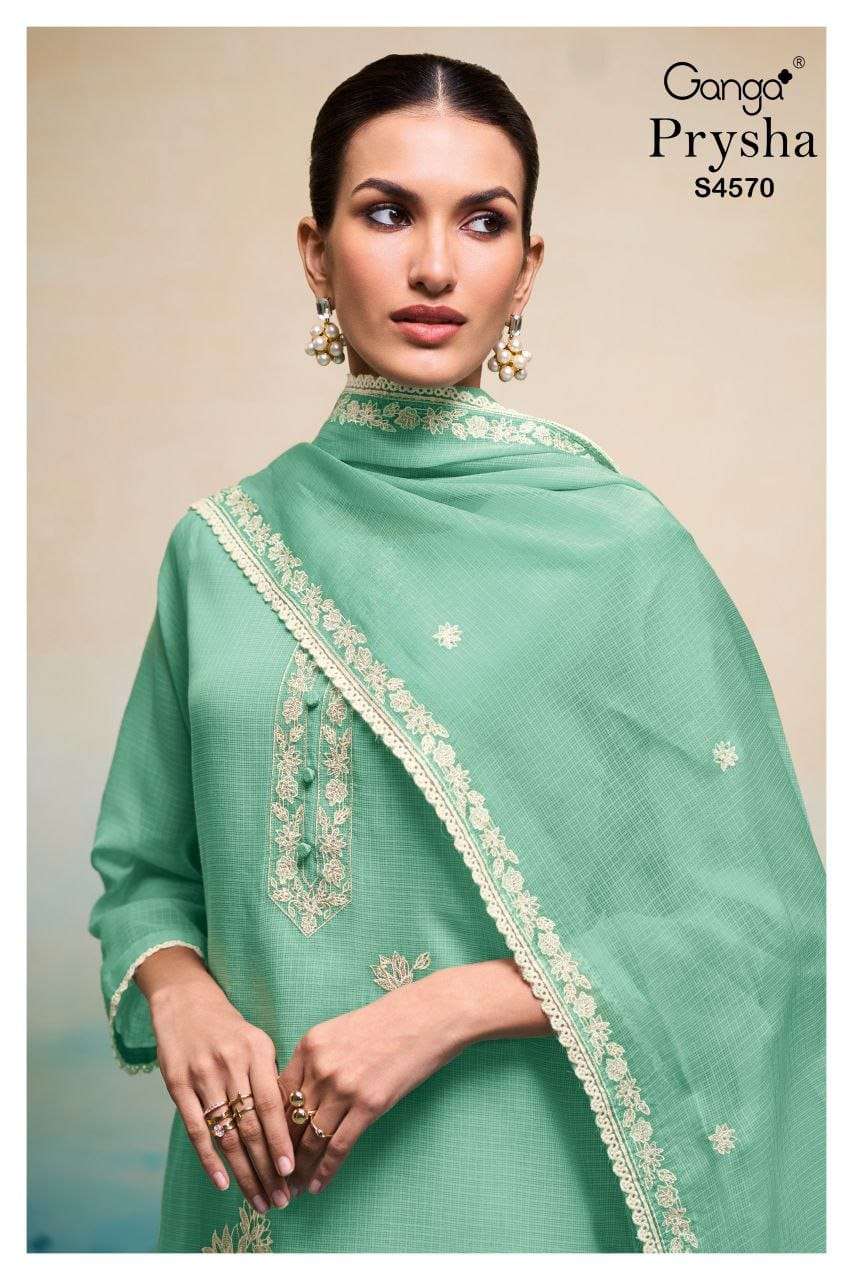 GANGA FASHION PRYSHA S-4570 SERIES BEMBERG KOTA PRINTED UNSTITCHED SUIT SET-00252