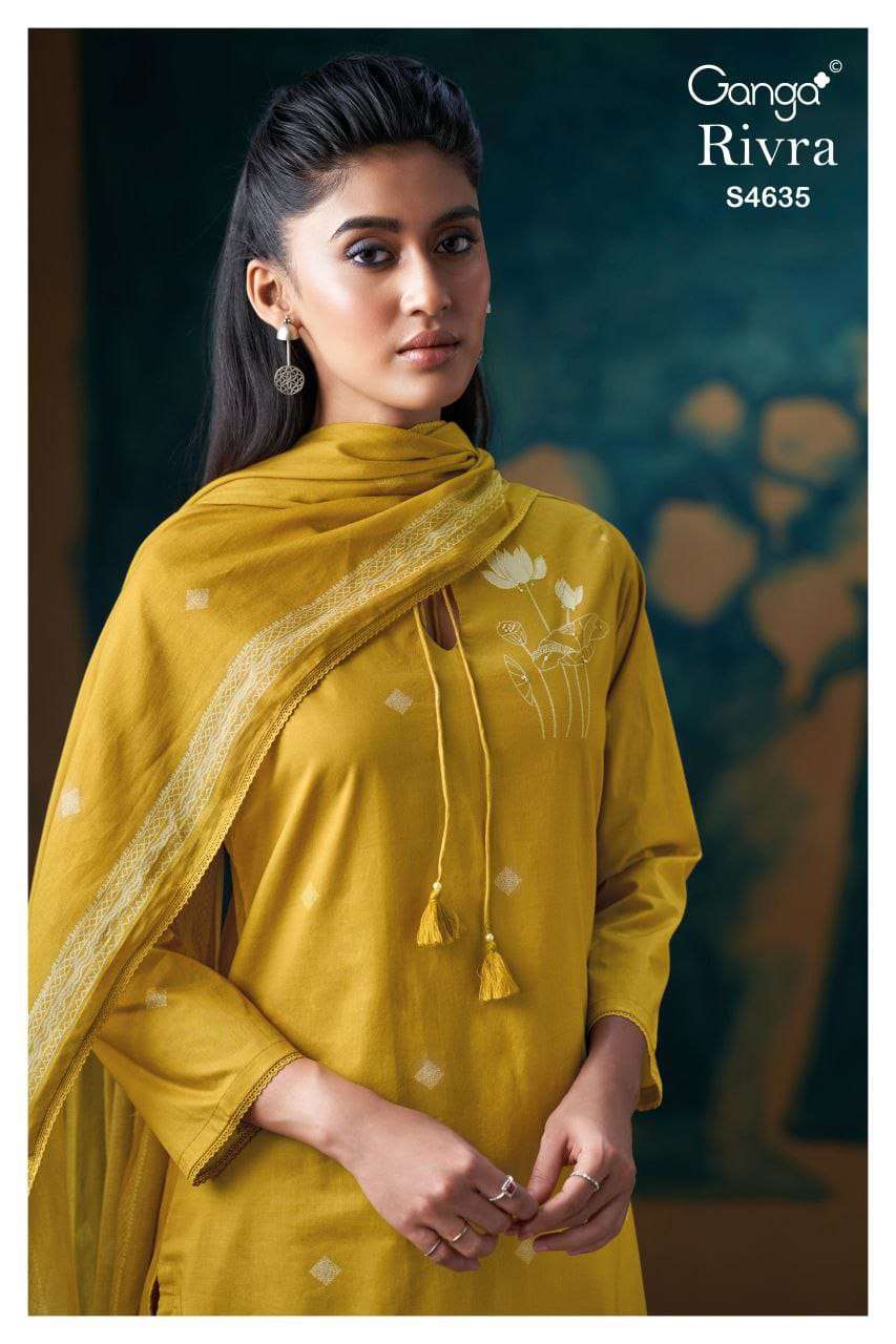 GANGA FASHION RIVRA S-4635 SERIES COTTON PREMIUM PRINTED PUNJABI SUITS SET-00252
