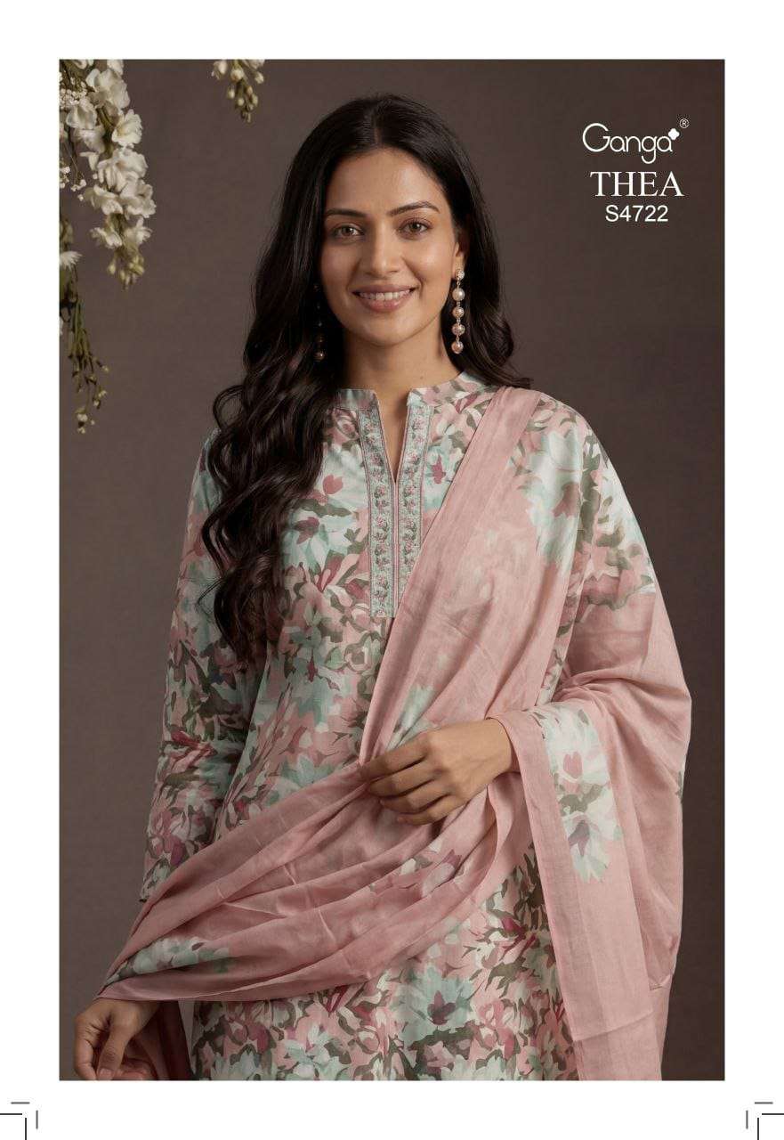 GANGA FASHION THEA S-4722 SERIES COTTON PREMIUM PRINTED UNSTITCHED SUITS-00252
