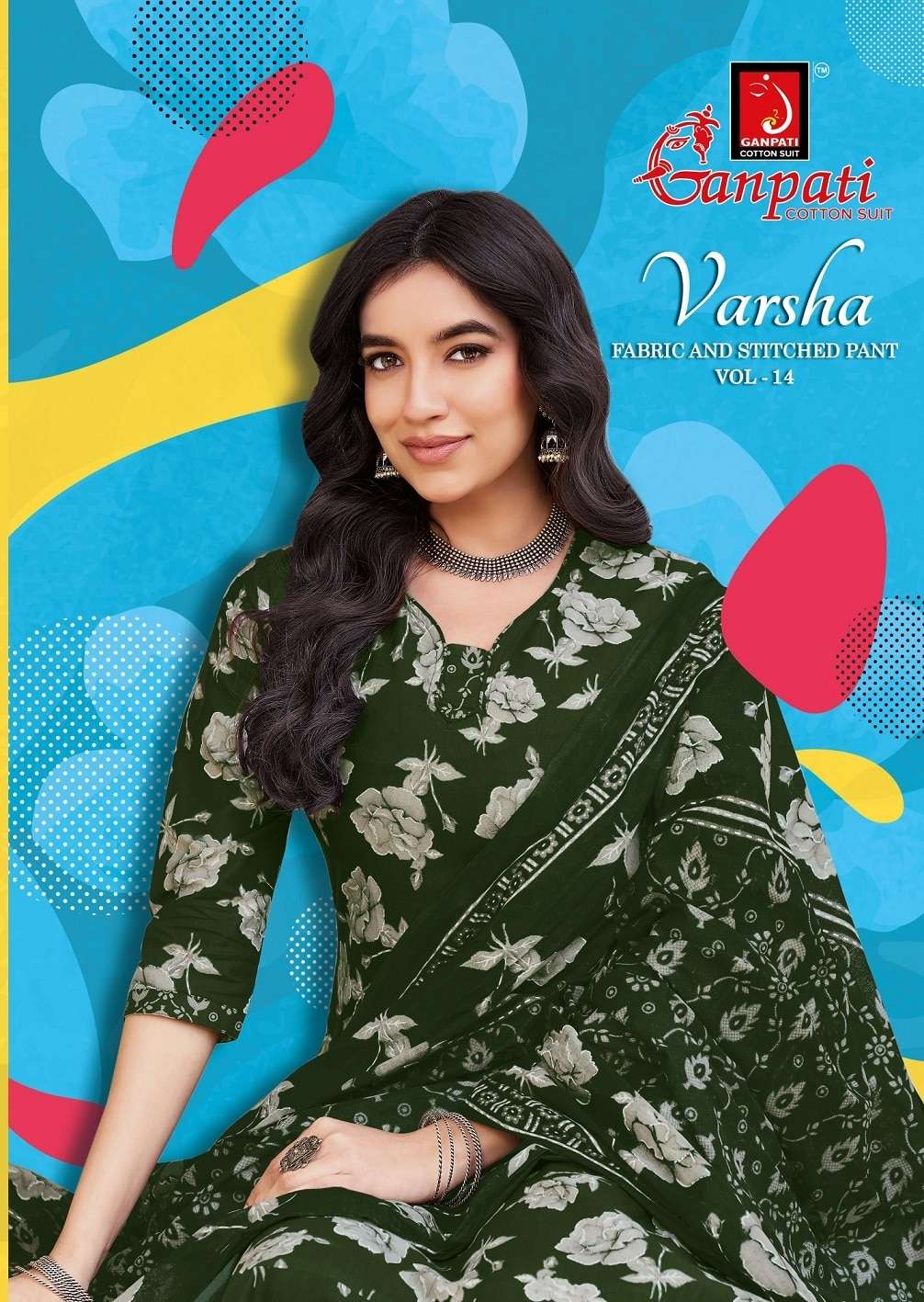 GANPATI VARSHA VOL-14 2458 TO 2480 SERIES COTTON PRINTED STITCHED SUIT SET-00015