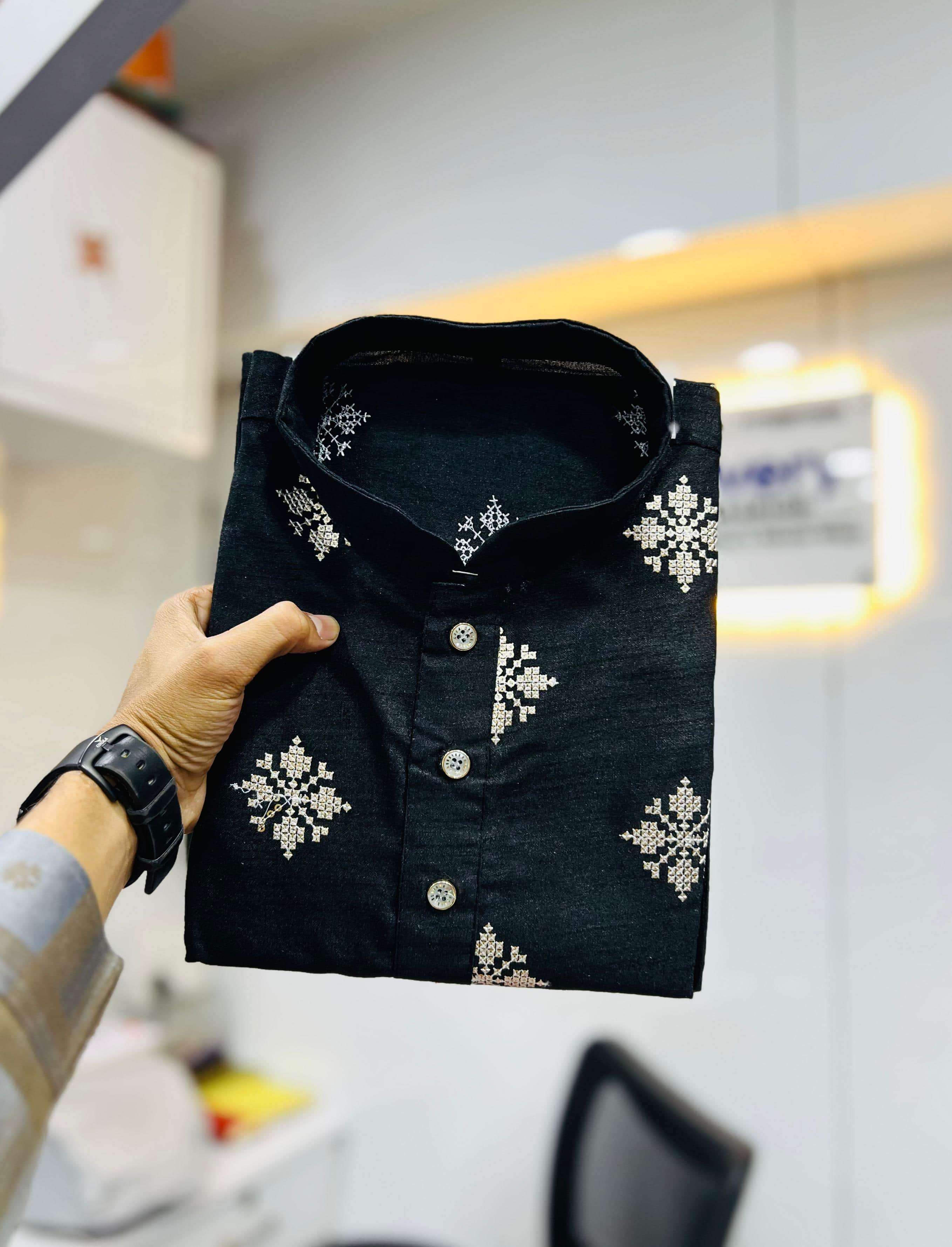 GOLDEN FLOWER BY ASLIWHOLESALE DESIGNER PURE SILK MENS WEAR KURTAS-00036