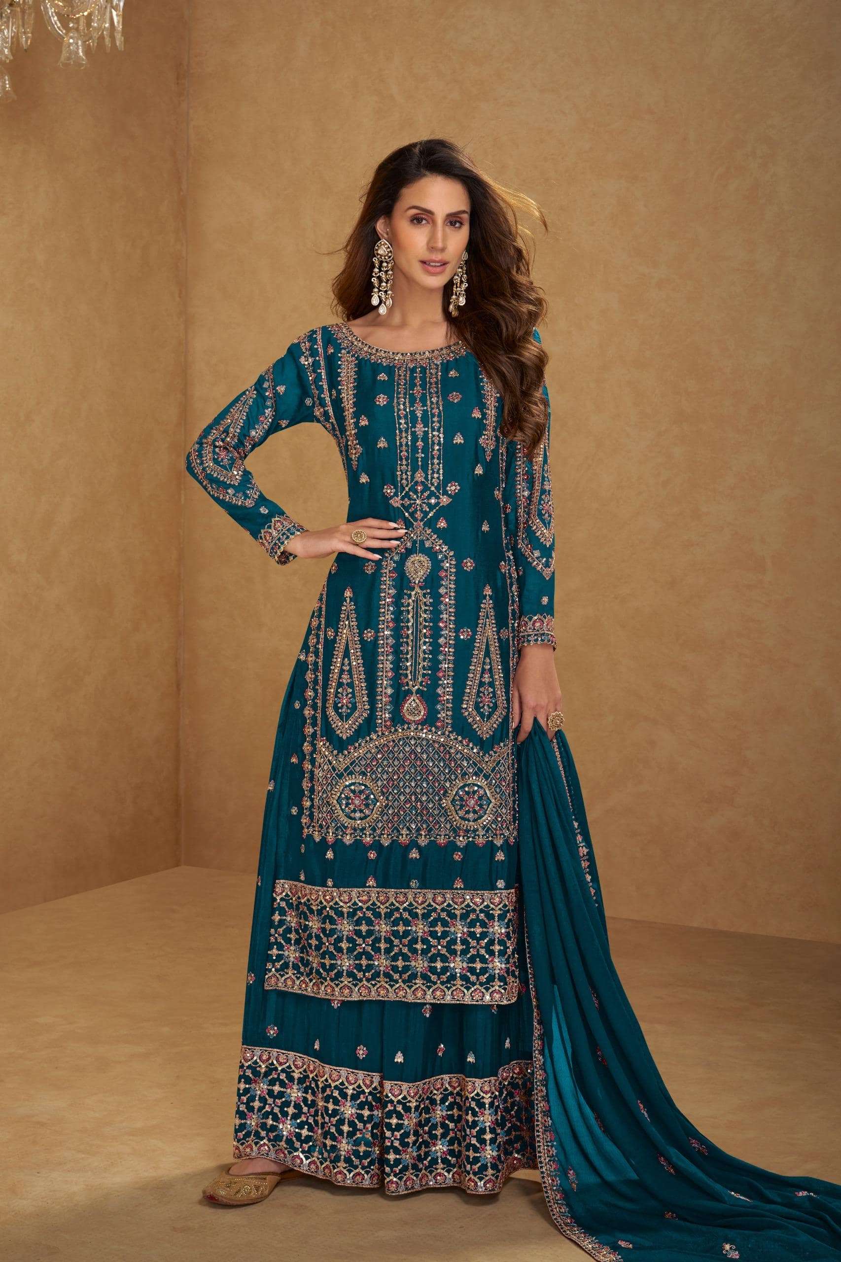 GULKAYRA HIRNI 7650-A TO 7650-C SERIES PURE CHINON EMBROIDERY DRESSES-00028