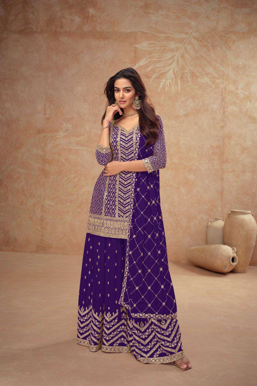 GULKAYRA PALAK VOL-05 7518-S TO 7518-W SERIES PURE CHINON EMBROIDERY DRESSES-00028