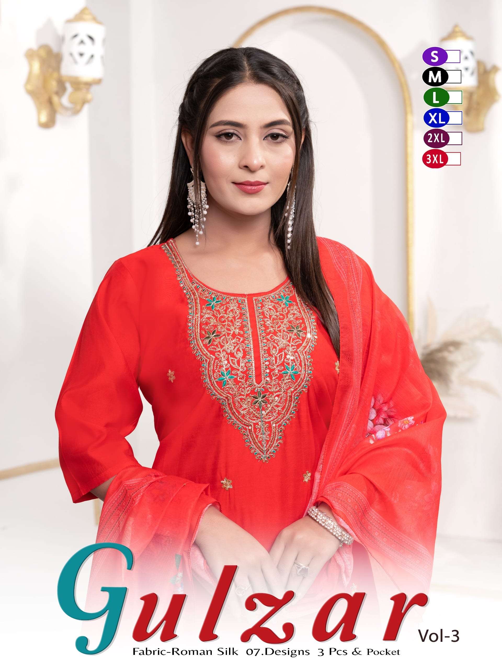 GULZAR VOL-3 BY ASLIWHOLESALE ROMAN SILK EMBROIDERY STITCHED DRESSES-00320