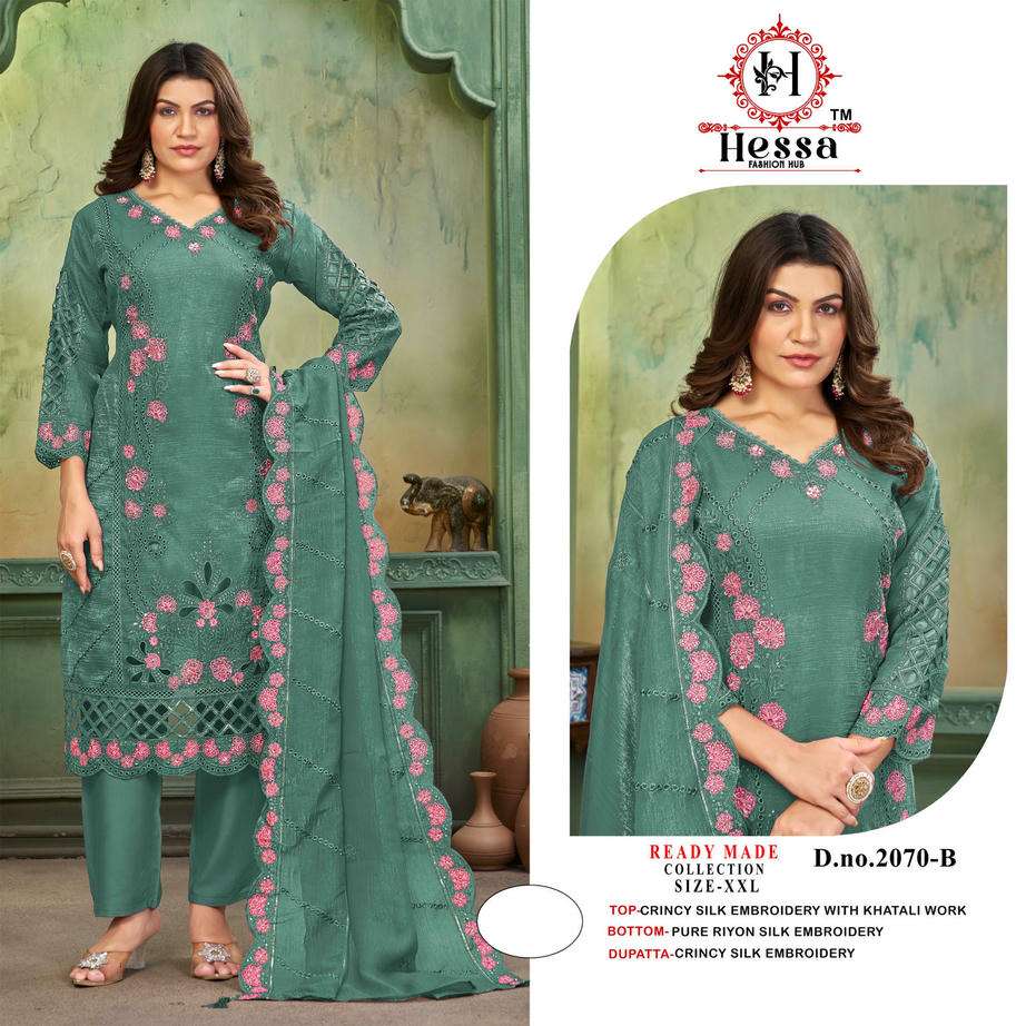 HESSA 2070 A TO D SERIES CRUNCH SILK EMBROIDERY STITCHED PAKISTANI SUITS SET-00310