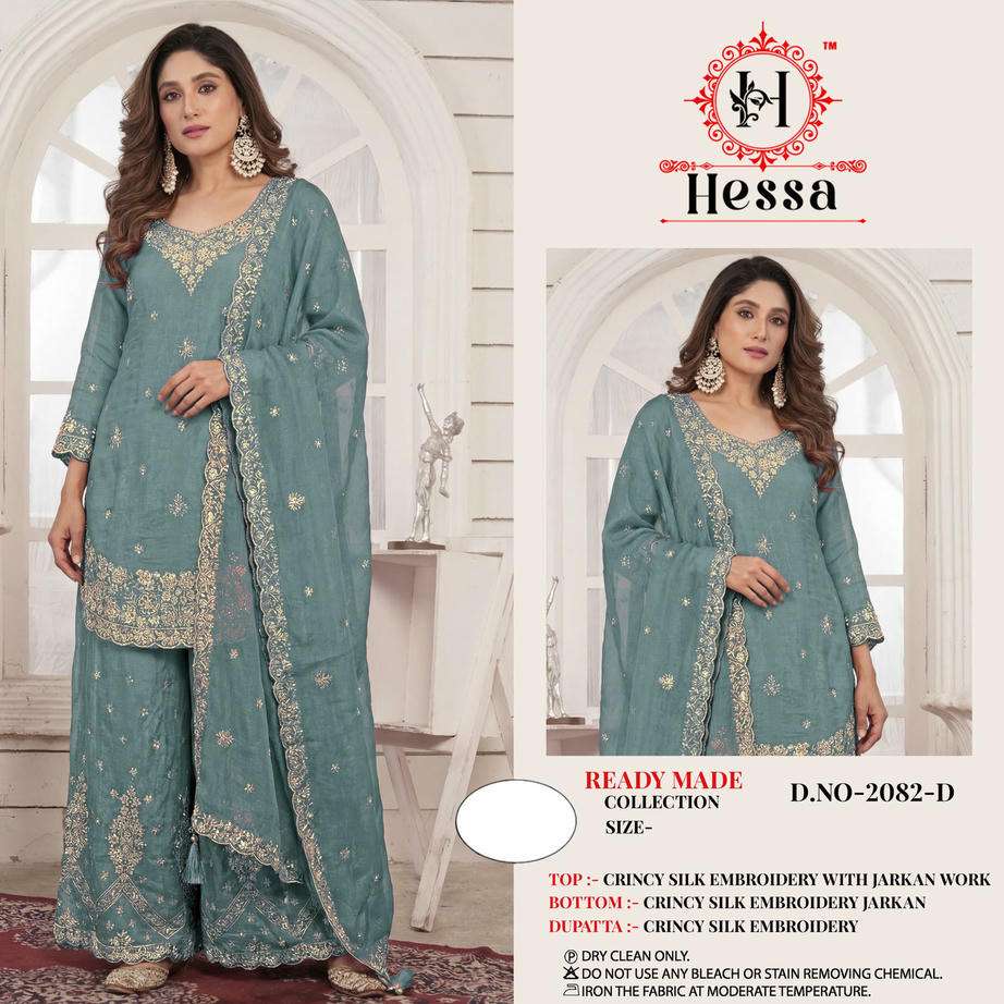 HESSA 2082 A TO D SERIES CRUNCH SILK EMBROIDERY STITCHED PAKISTANI SUITS SET-00310