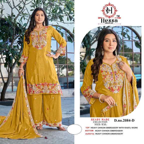 HESSA 2084 A TO D SERIES CHINON EMBROIDERY STITCHED PAKISTANI SUITS SET-00310