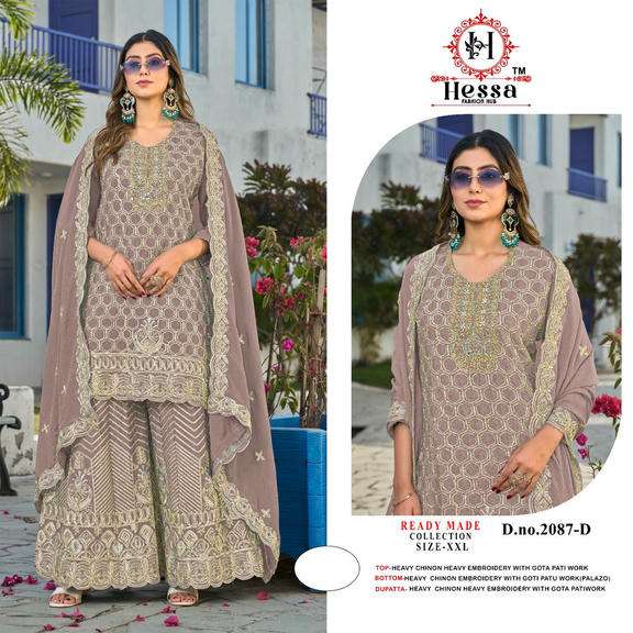 HESSA 2087 A TO D SERIES CHINON EMBROIDERY STITCHED PAKISTANI SUITS SET-00310