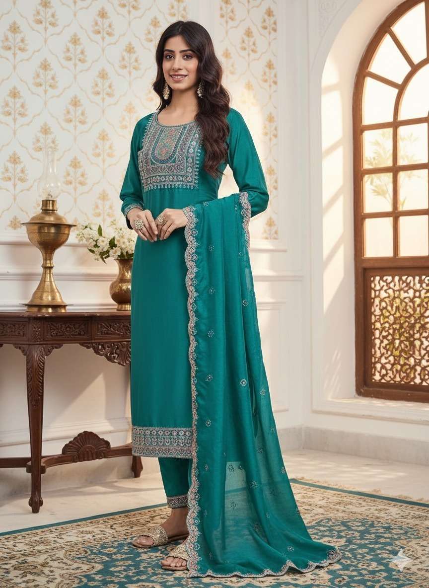 HIT BY ASLIWHOLESALE COTTON BLEND WITH EMBROIDERY WORK DRESSES-00265
