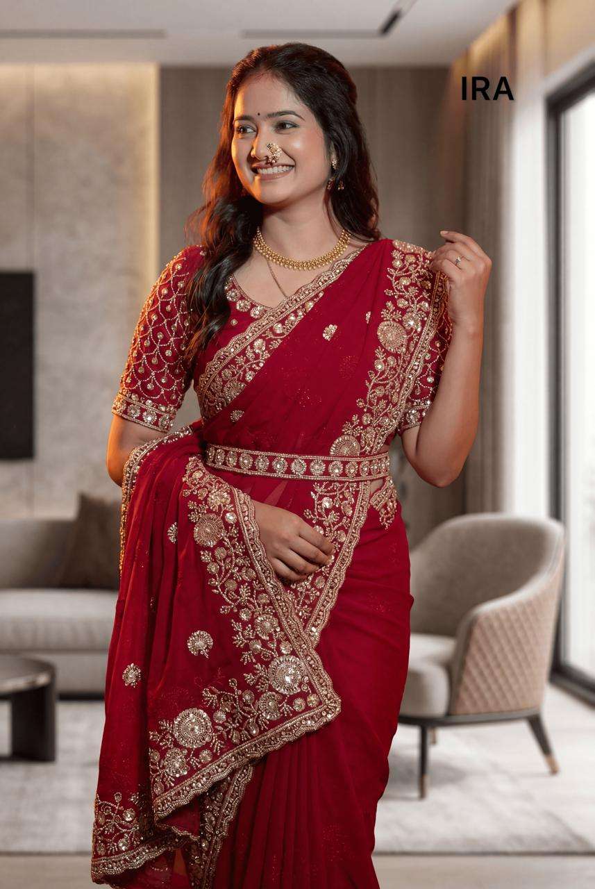 IRA BY ASLIWHOLESALE SEQUNCE WORK EMBROIDERY SILK SAREES-00103