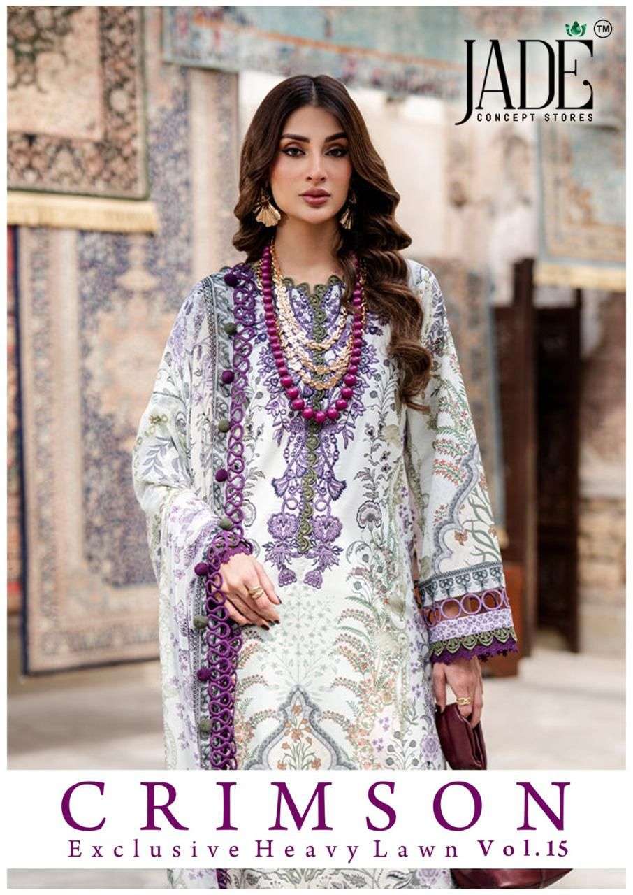 JADE CRIMSON EXCLUSIVE VOL-15 1501 TO 1506 SERIES PURE LAWN PRINTED PAKISTANI DRESSES-00062