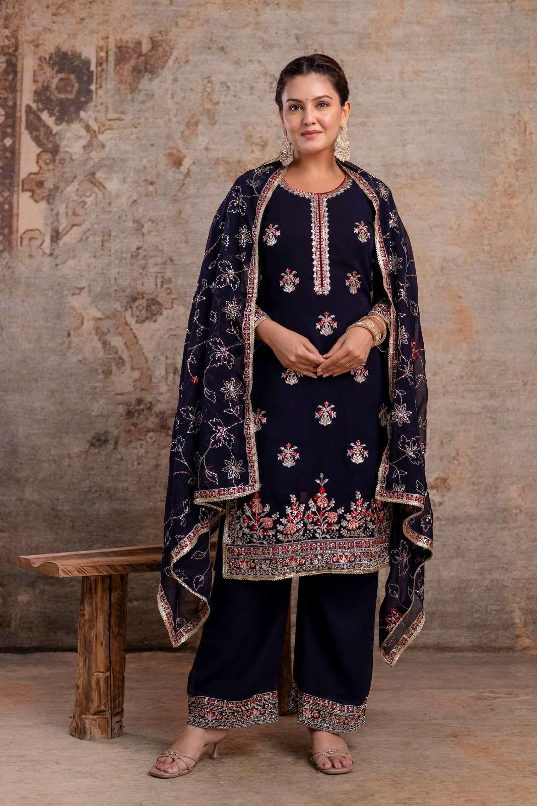 JF-961 BY ASLIWHOLESALE FAUX GEORGETTE EMBROIDERY PAKISTANI STITCHED SUIT SET-00327