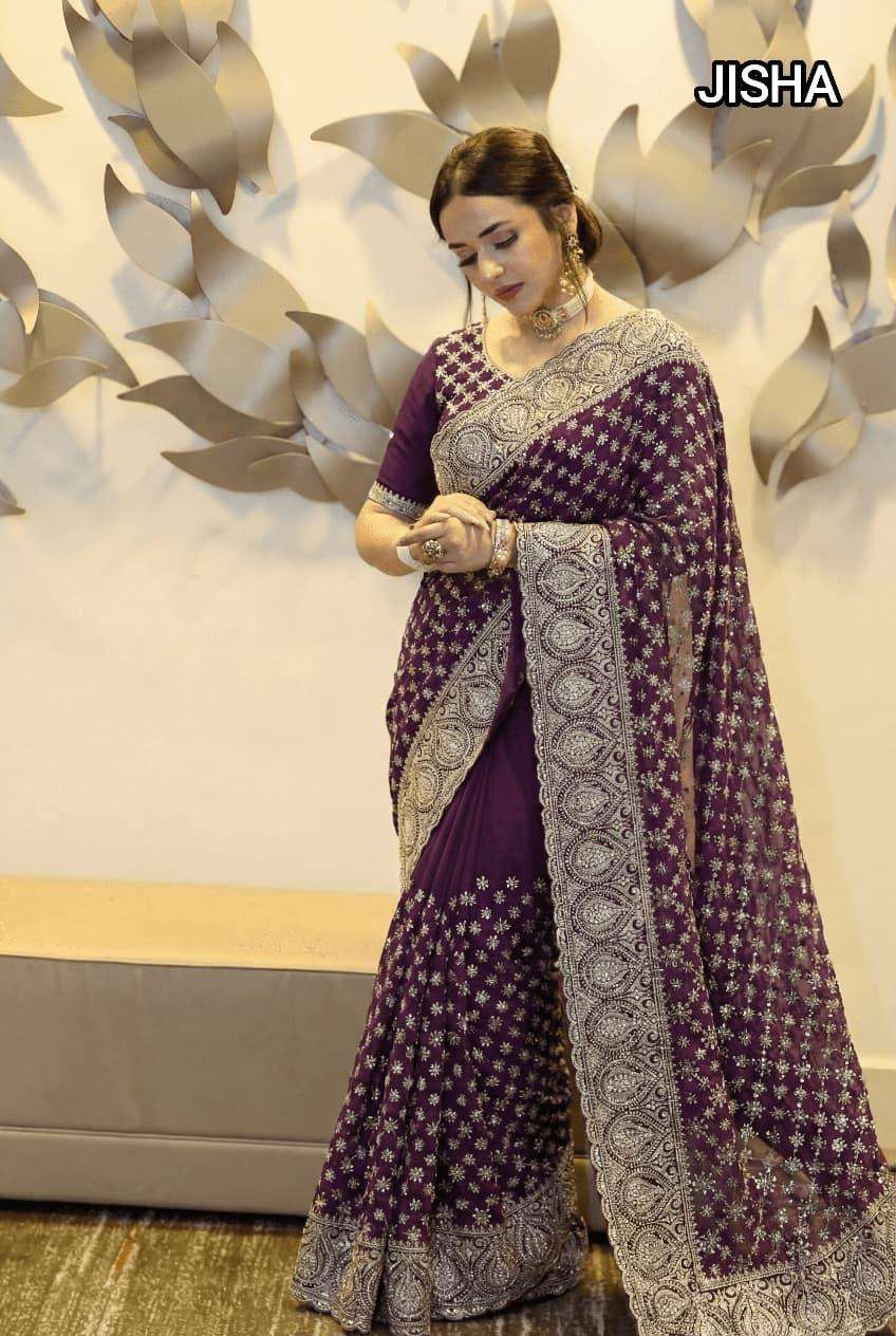 JISHA BY ASLIWHOLESALE GEORGETTE ZARI EMBROIDERY WORK SAREES-00103