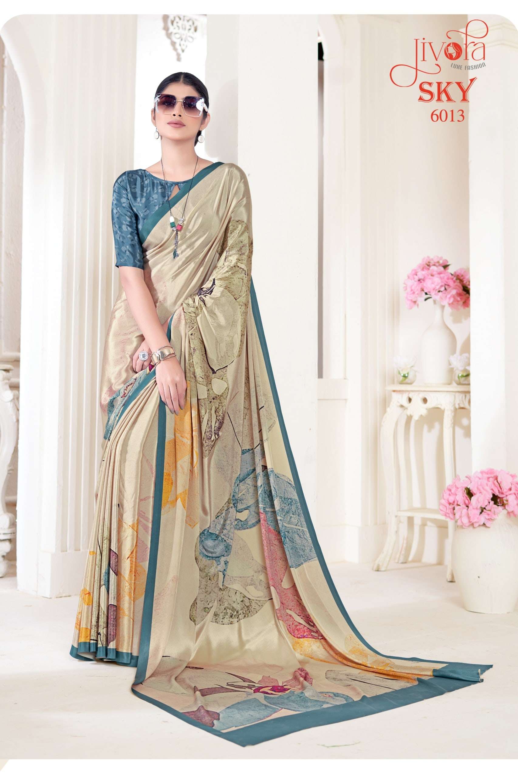 JIVORA SKY 6001 TO 6019 SERIES PURE CREPE PRINTED SAREES-00137