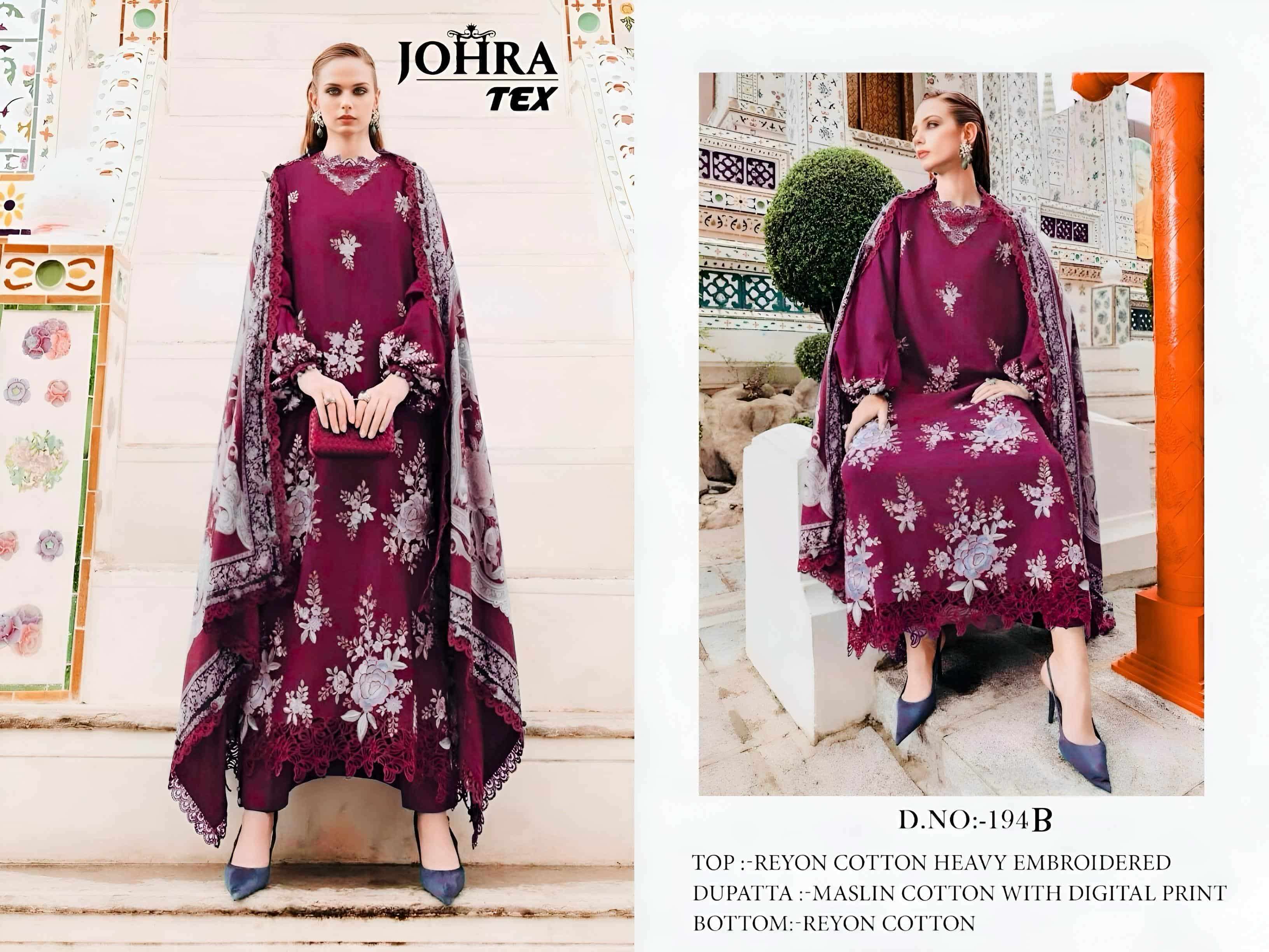 JOHRA TEX JT-194 B SERIES PURE RAYON COTTON EMBROIDERY PAKISTANI DRESS-00071