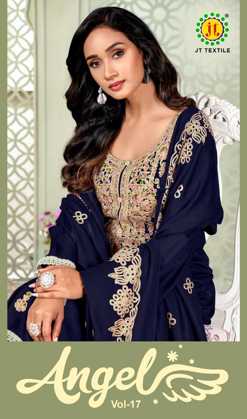 JT TEXTILE ANGEL VOL-17 17001 TO 17005 SERIES PURE RAYON EMBROIDERY PAKISTANI DRESSES-00201