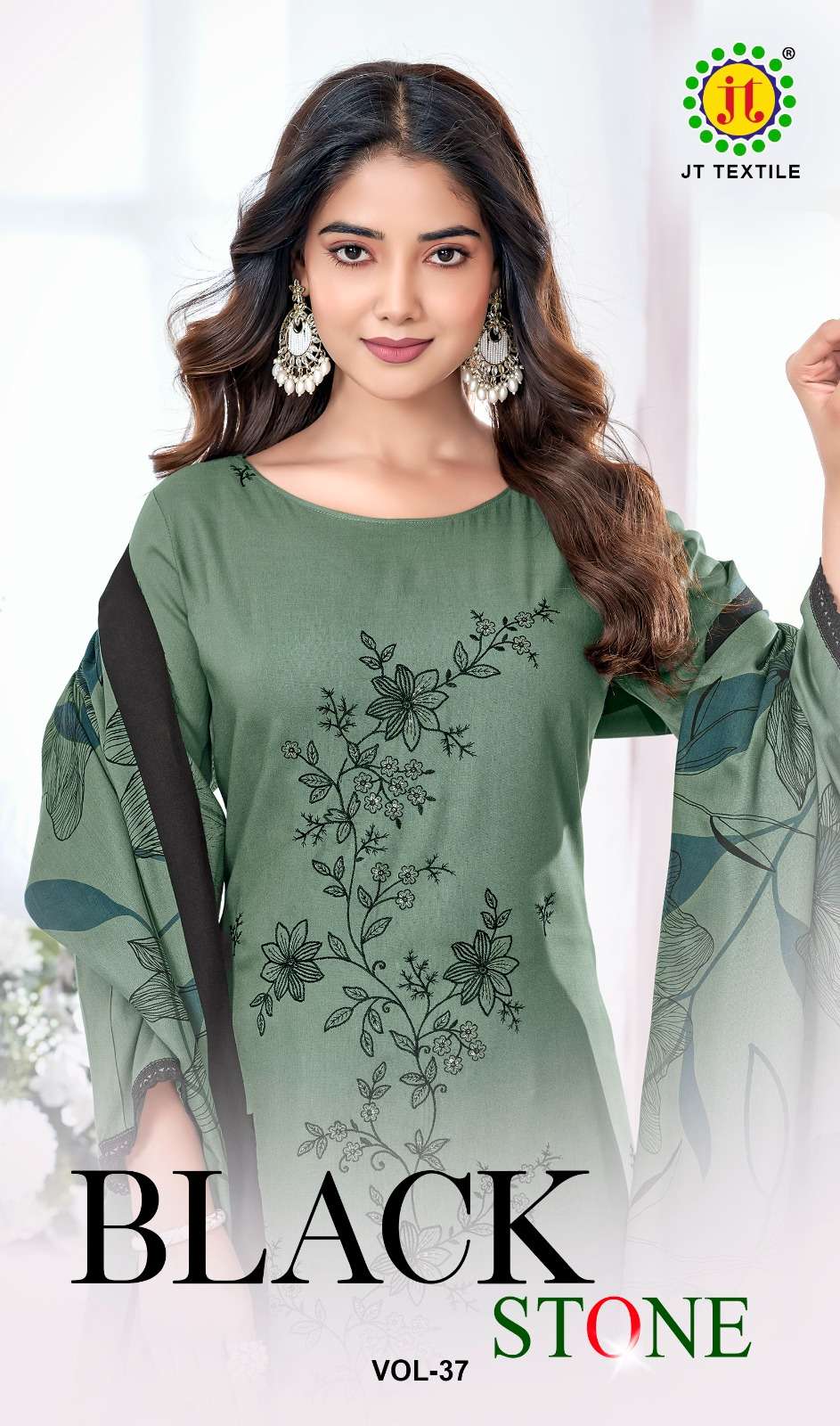 JT TEXTILE BLACK STONE VOL-37 37001 TO 37005 SERIES PURE RAYON EMBROIDERY PAKISTANI DRESSES-00201