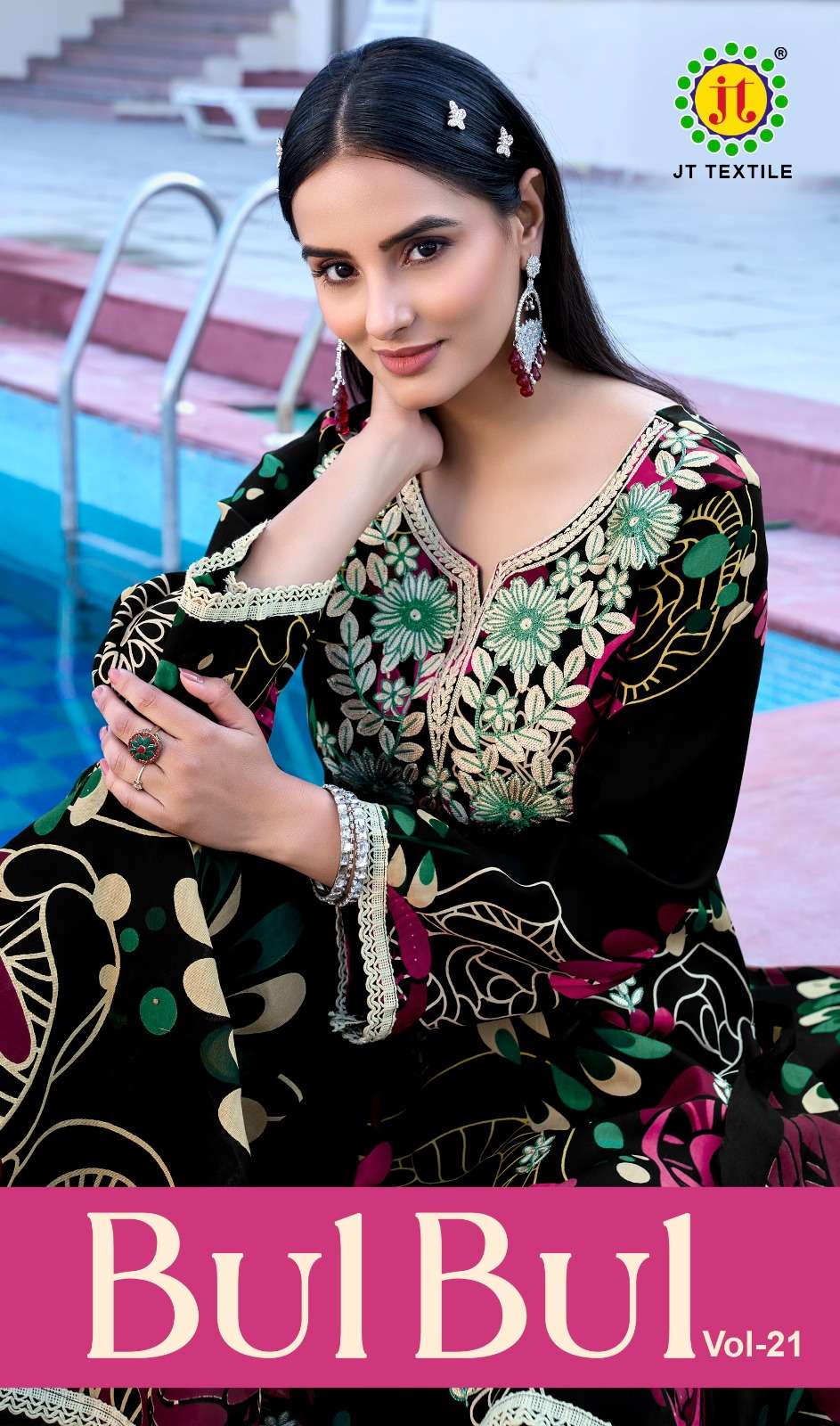 JT TEXTILE BUL BUL VOL-21 21001 TO 21005 SERIES PURE RAYON EMBROIDERY PAKISTANI DRESSES-00201