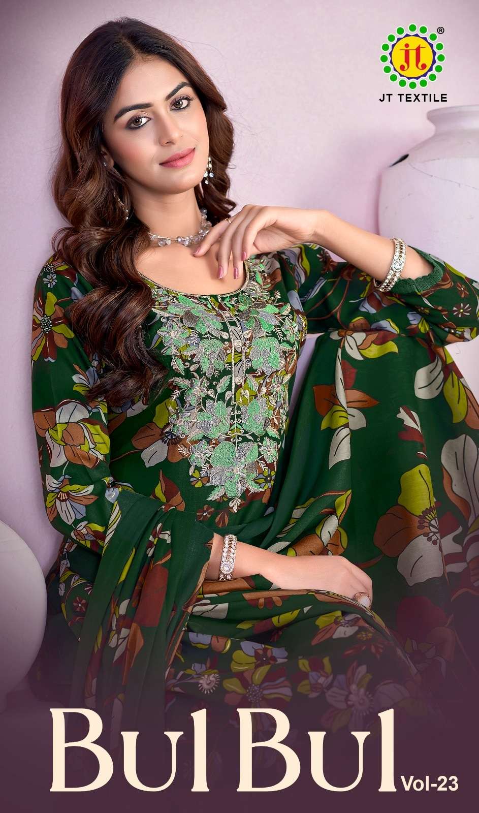 JT TEXTILE BUL BUL VOL-23 23001 TO 23005 SERIES PURE RAYON EMBROIDERY PAKISTANI DRESSES-00201