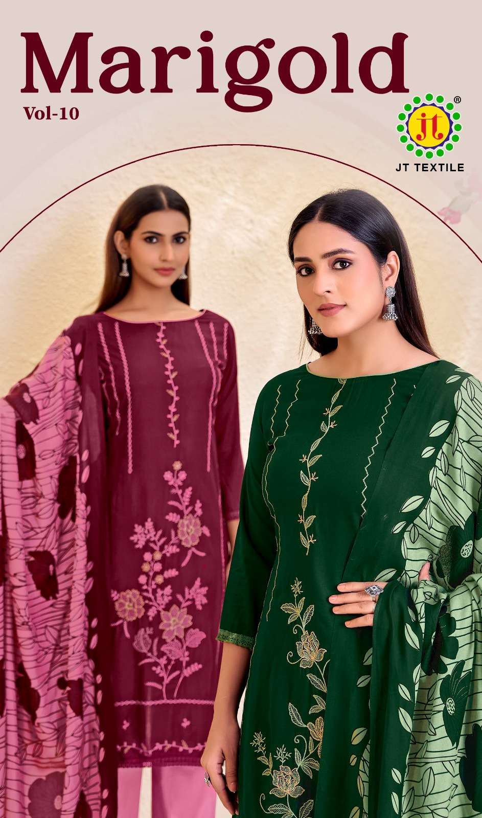 JT TEXTILE MARIGOLD VOL-10 10001 TO 10005 SERIES PURE RAYON EMBROIDERY PAKISTANI DRESSES-00201