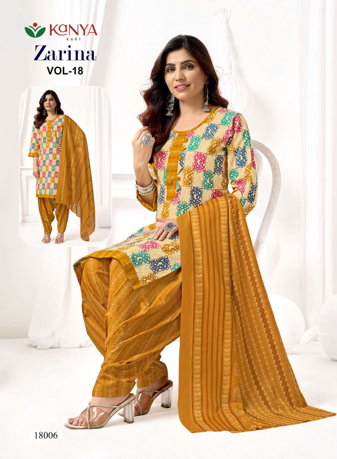 KANYA KART ZARINA VOL-18 18001 TO 18012 SERIES FANCY PRINTED PATIYALA PUNJABI SUITS-00320