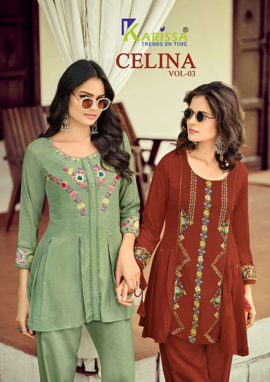KARISSA CELINA VOL-03 1001 TO 1006 SERIES PURE VISCOSE RAYON CO-ORD SET-00014
