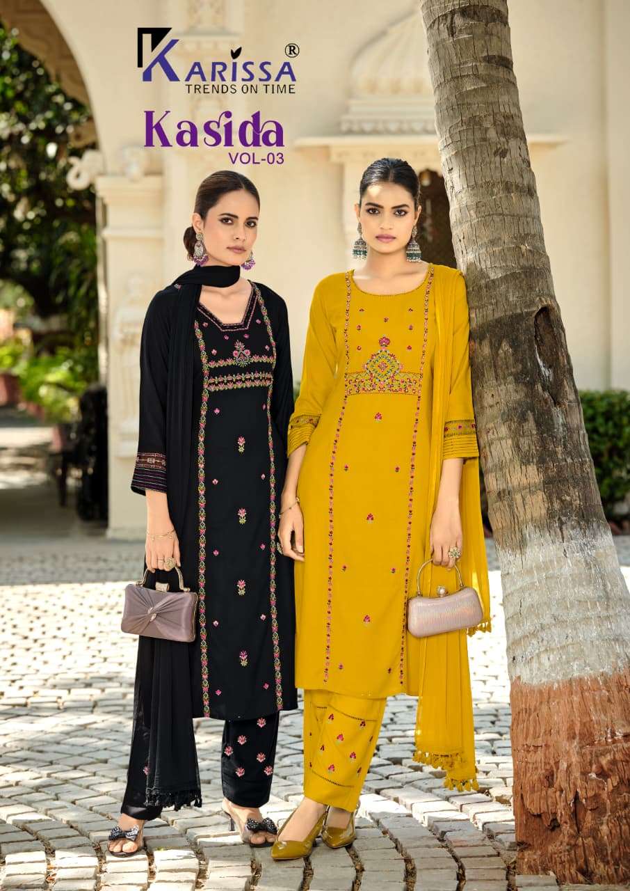 KARISSA KASIDA VOL-03 1001 TO 1004 SERIES PURE RAYON EMBROIDERY DRESSES-00014