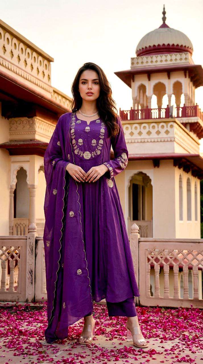 KF-1128 BY ASLIWHOLESALE CHANDERI SILK EMBROIDERY STITCHED DRESSES- 00096