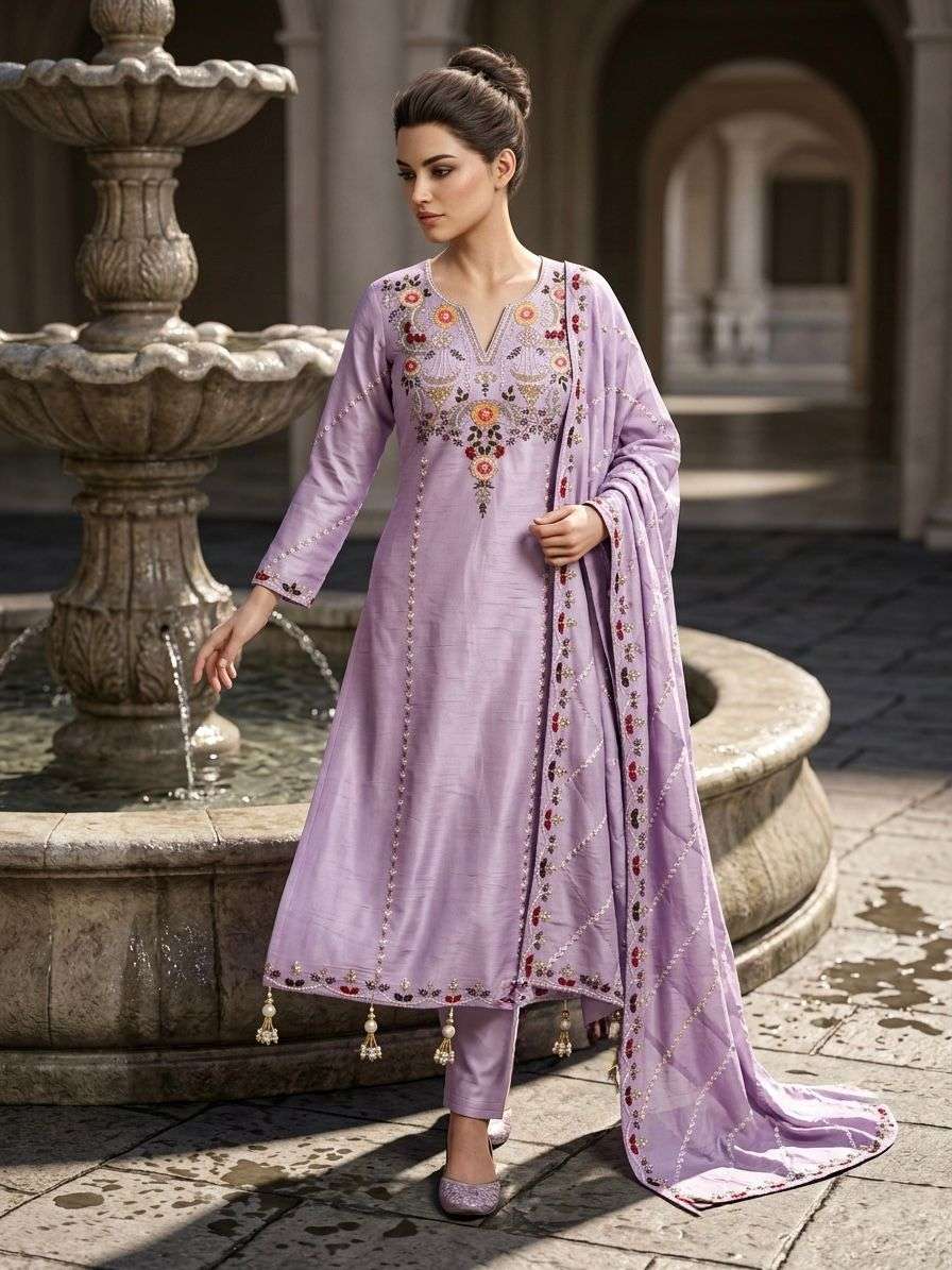 KF-4108 BY ASLIWHOLESALE CHANDERI EMRBOIDERY STITCHED DRESSES-00096
