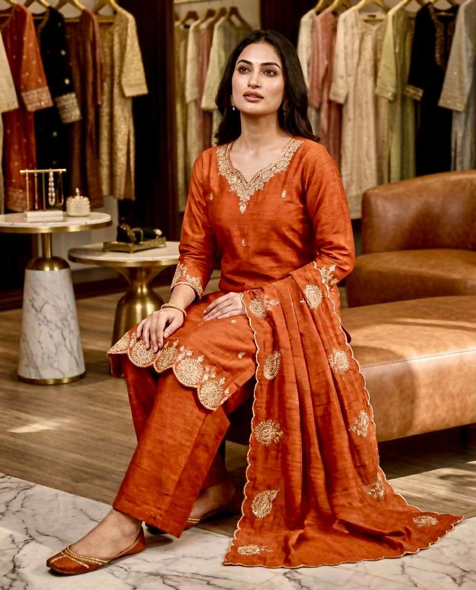 KF-657 BY ASLIWHOLESALE VICHITRA SILK EMBROIDERY STITCHED DRESSES-00096