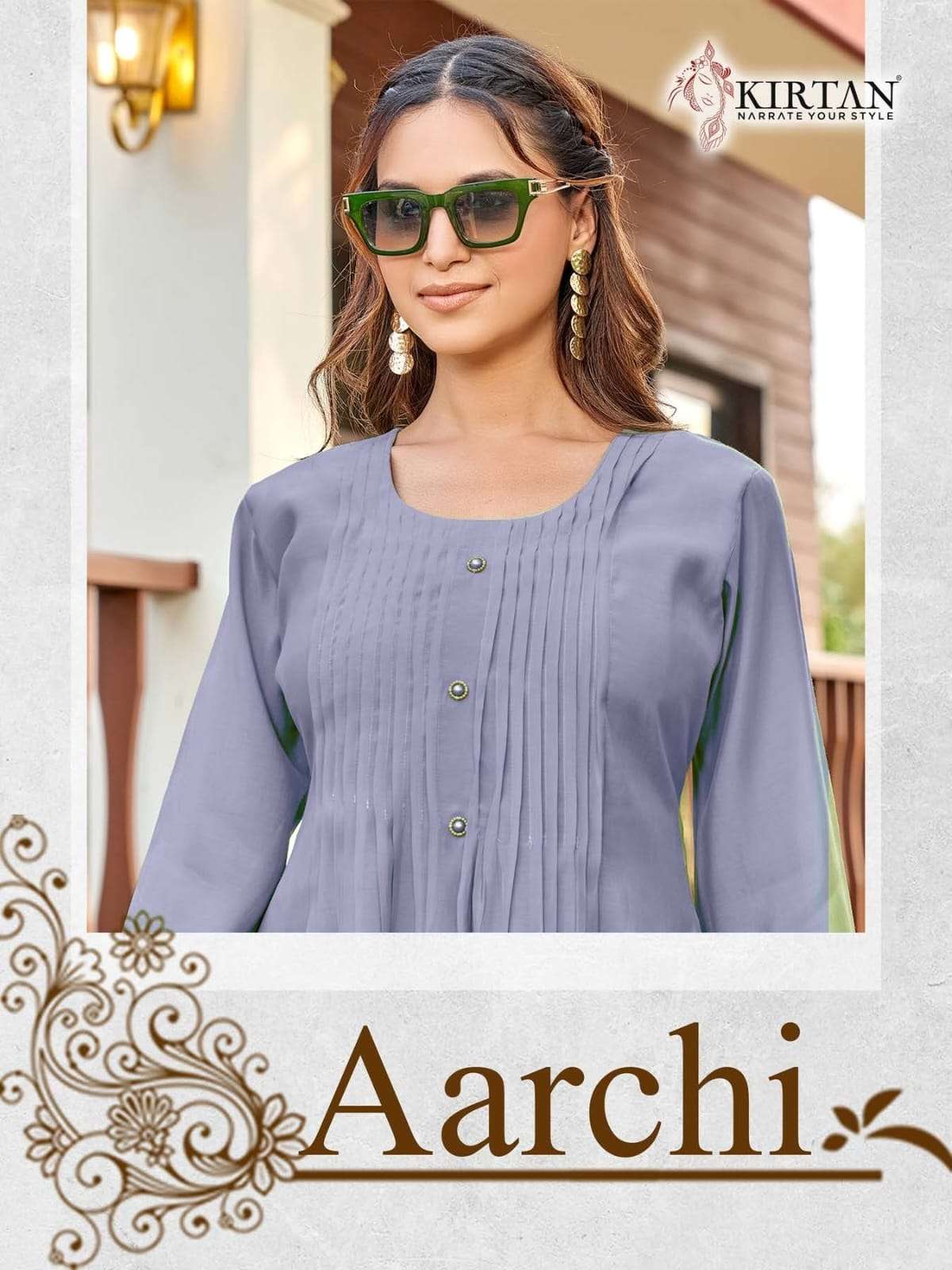 KIRTAN AARCHI MAL CHANDERI ANARKALI STITCHED KURTIS-00320