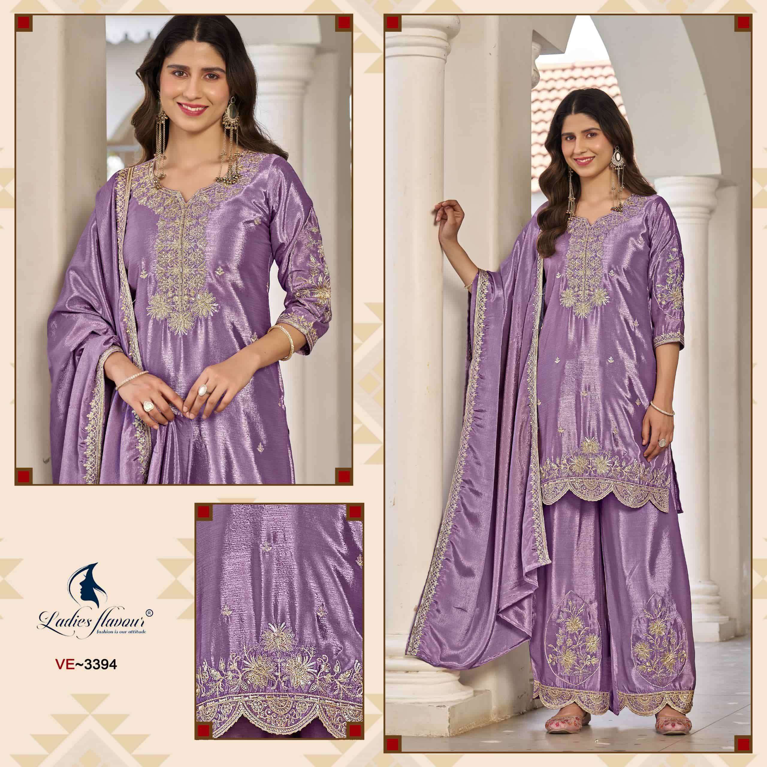 LADIES FLAVOUR 3392 TO 3394 SERIES PURE CHINON EMBROIDERY DRESSES-00308