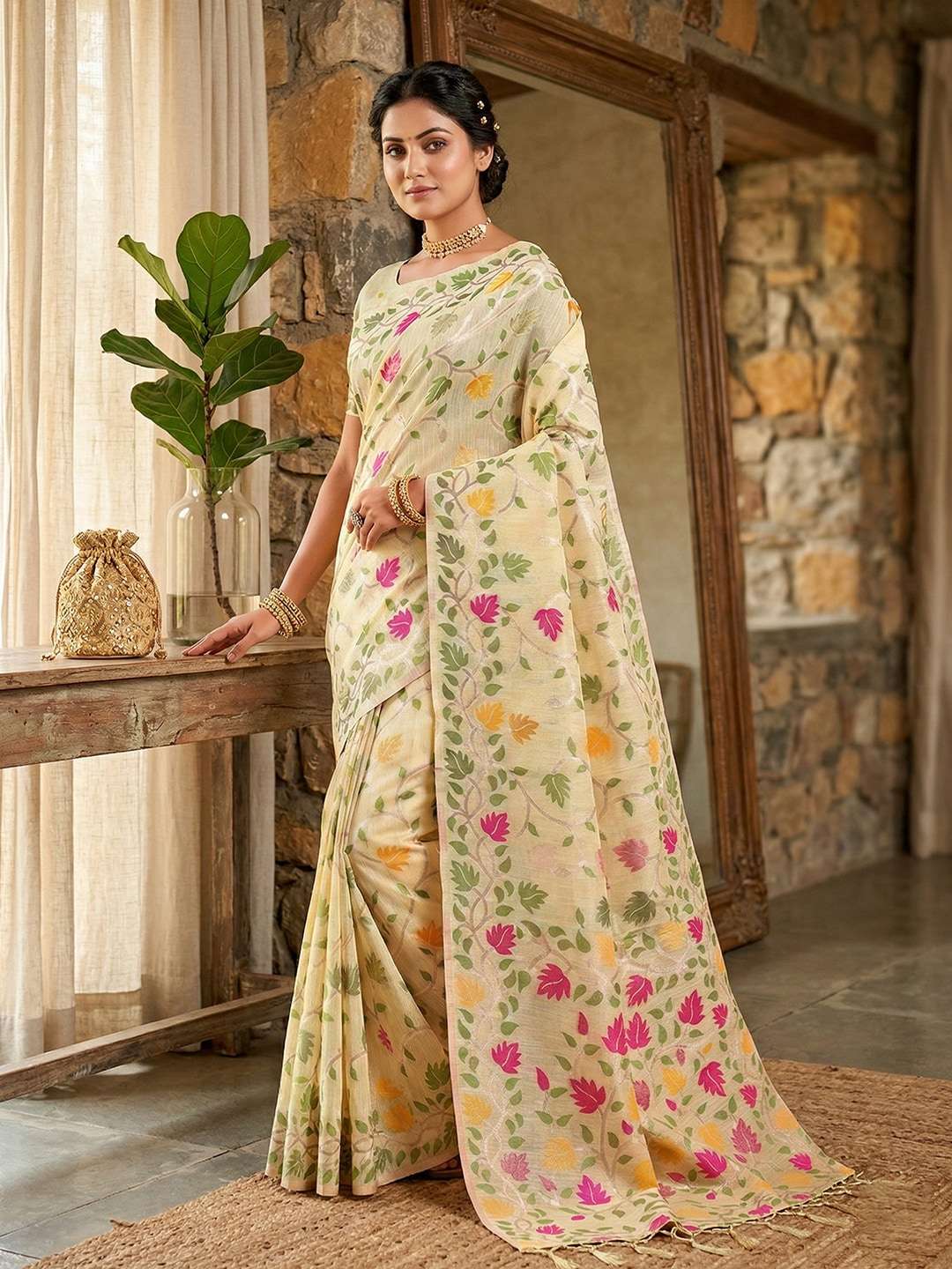 LOVELY LADY BY ASLIWHOLESALE COTTON LINEN PRINTED PREMIUM SAREES-00281