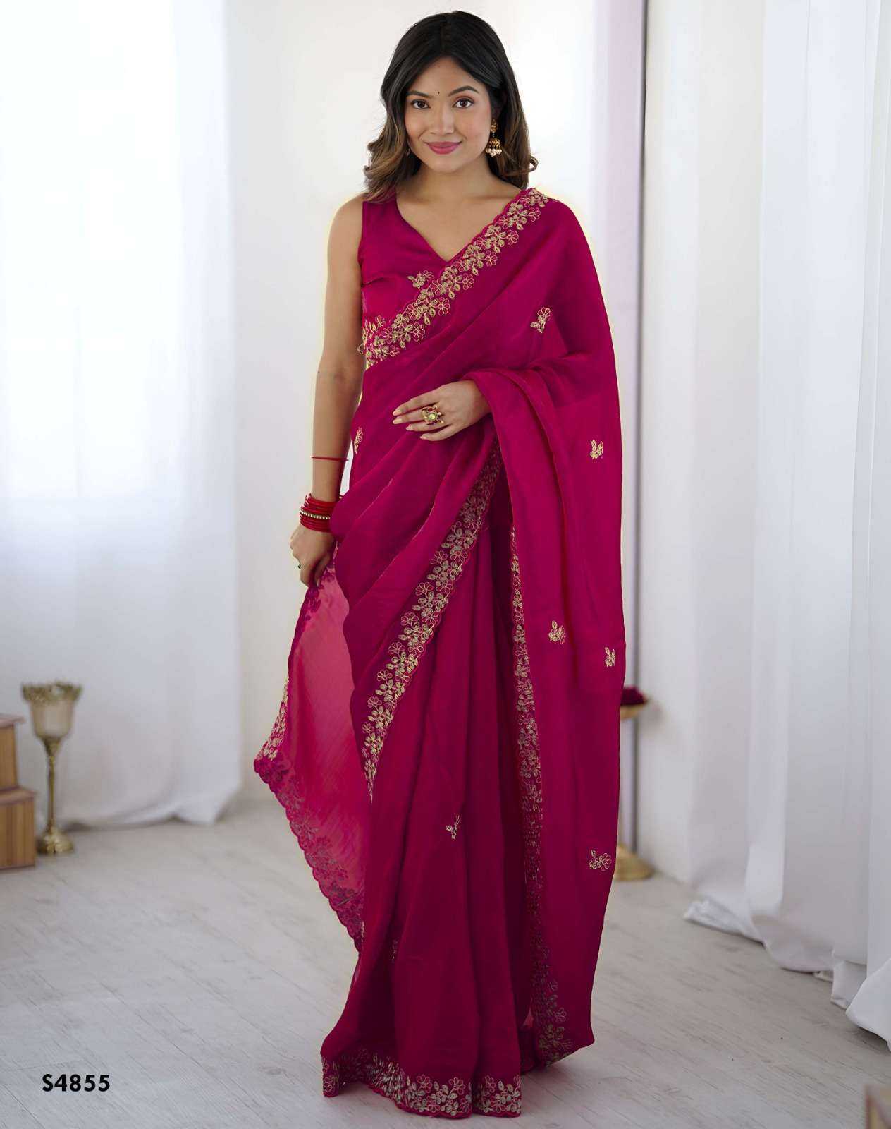 MAHOTSAV ASSHI S-4850 TO S-4858 SERIES FENDY SATIN SILK EMBROIDERY SAREES-00276
