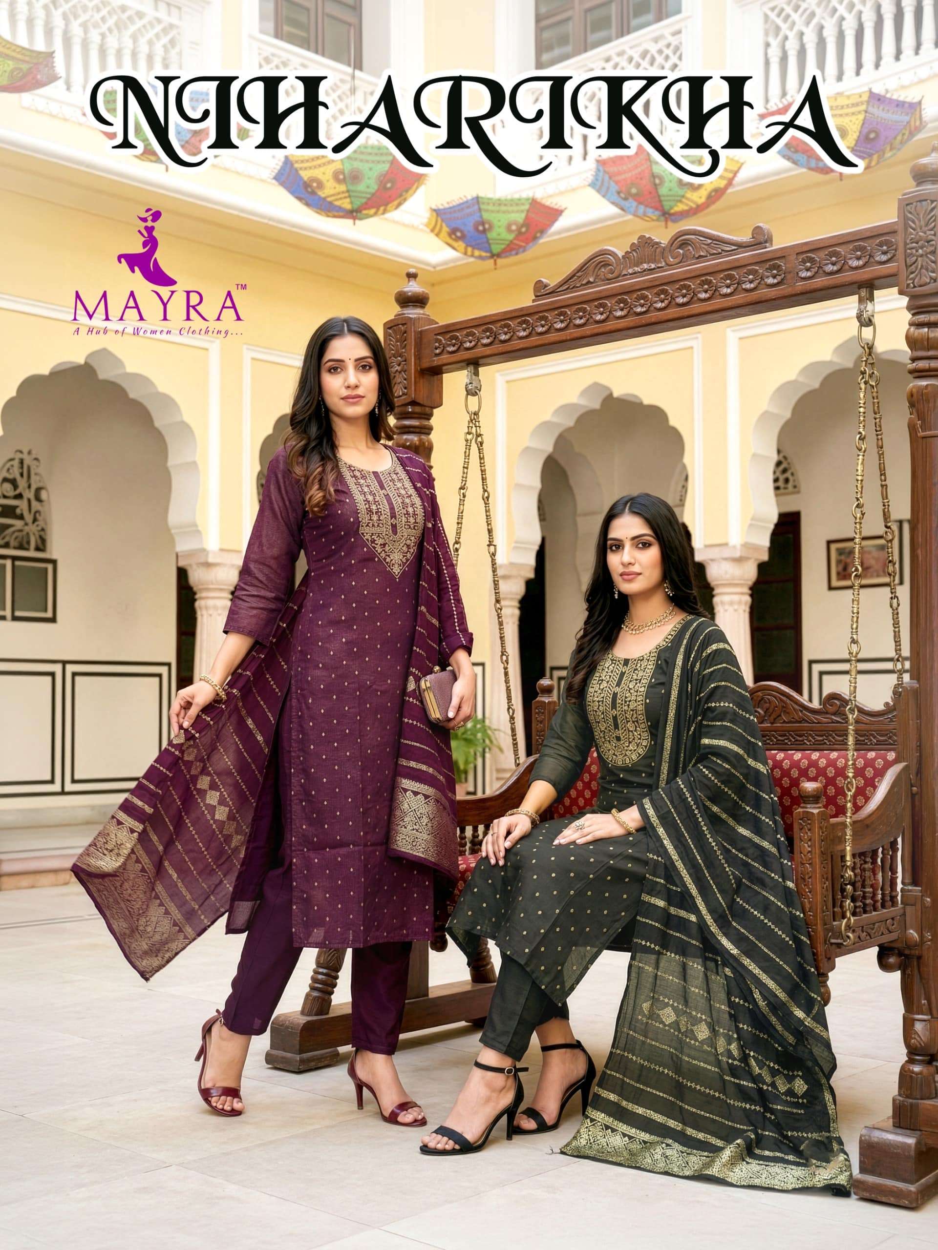 MAYRA NIHARIKHA JACQUARD BUTTI EMBROIDERY STITCHED PUNJABI SUIT SET-00320