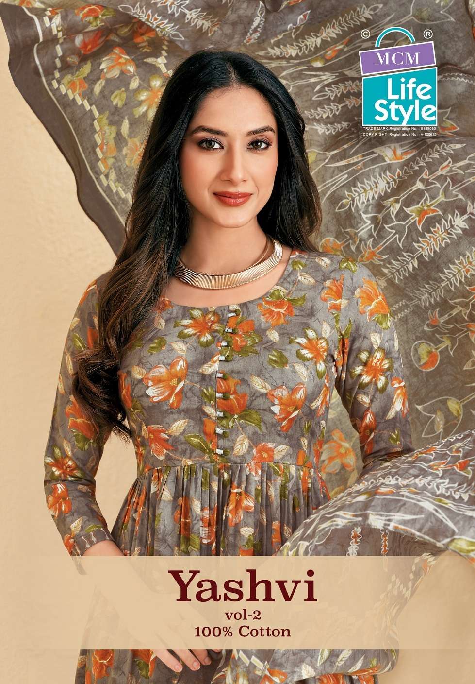 MCM LIFESTYLE YASHVI VOL-2 207 TO 216 SERIES COTTON ANARKALI STITCHED SUIT-00015