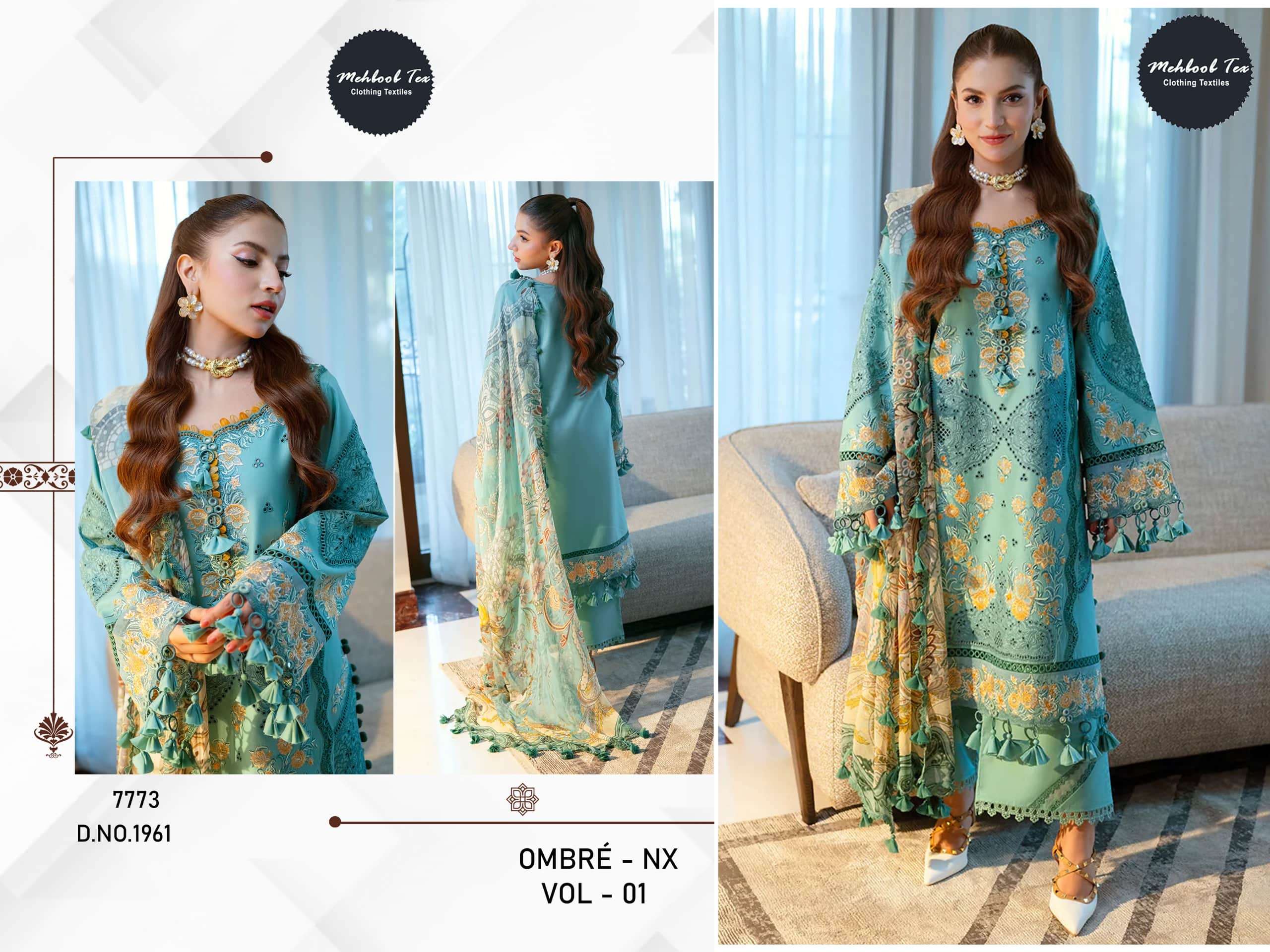MEHBOOB TEX 1960 TO 1962 SERIES PURE COTTON PRINTED EMBROIDERY PAKISTANI DRESSES-00071
