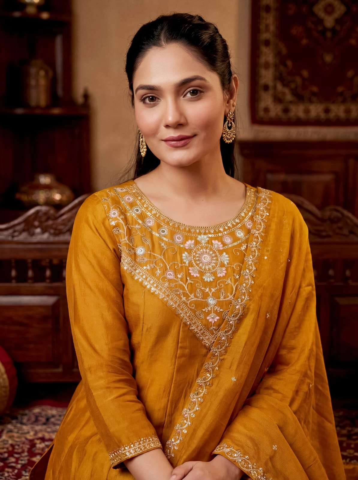 MIHIKA BY ASLIWHOLESALE VICHITRA SILK EMBROIDERY STITCHED DRESSES-00264