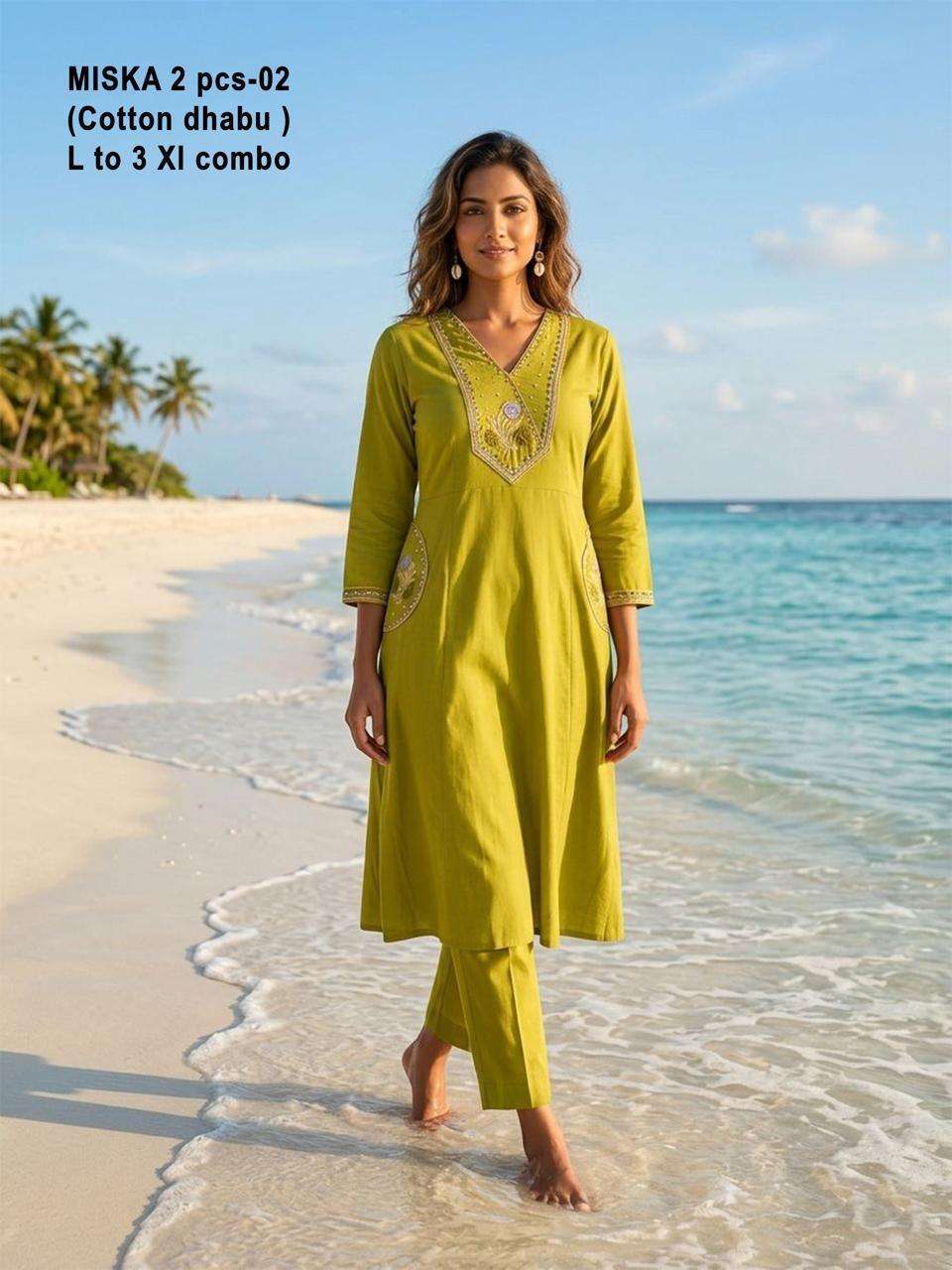 MISKA BY ASLIWHOLESALE DHABU COTTON PRINTED STITCHED KURTIS SET-00320
