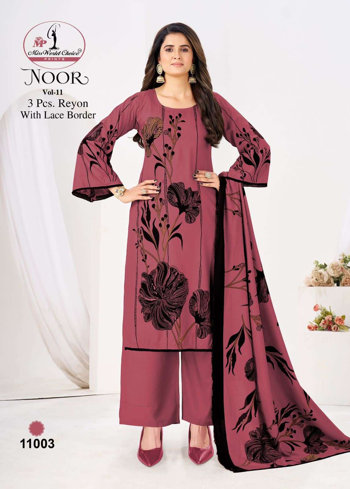 MISS WORLD CHOICE NOOR VOL-11 11001 TO 1105 SERIES PURE RAYON PRINTED DRESSES-00062