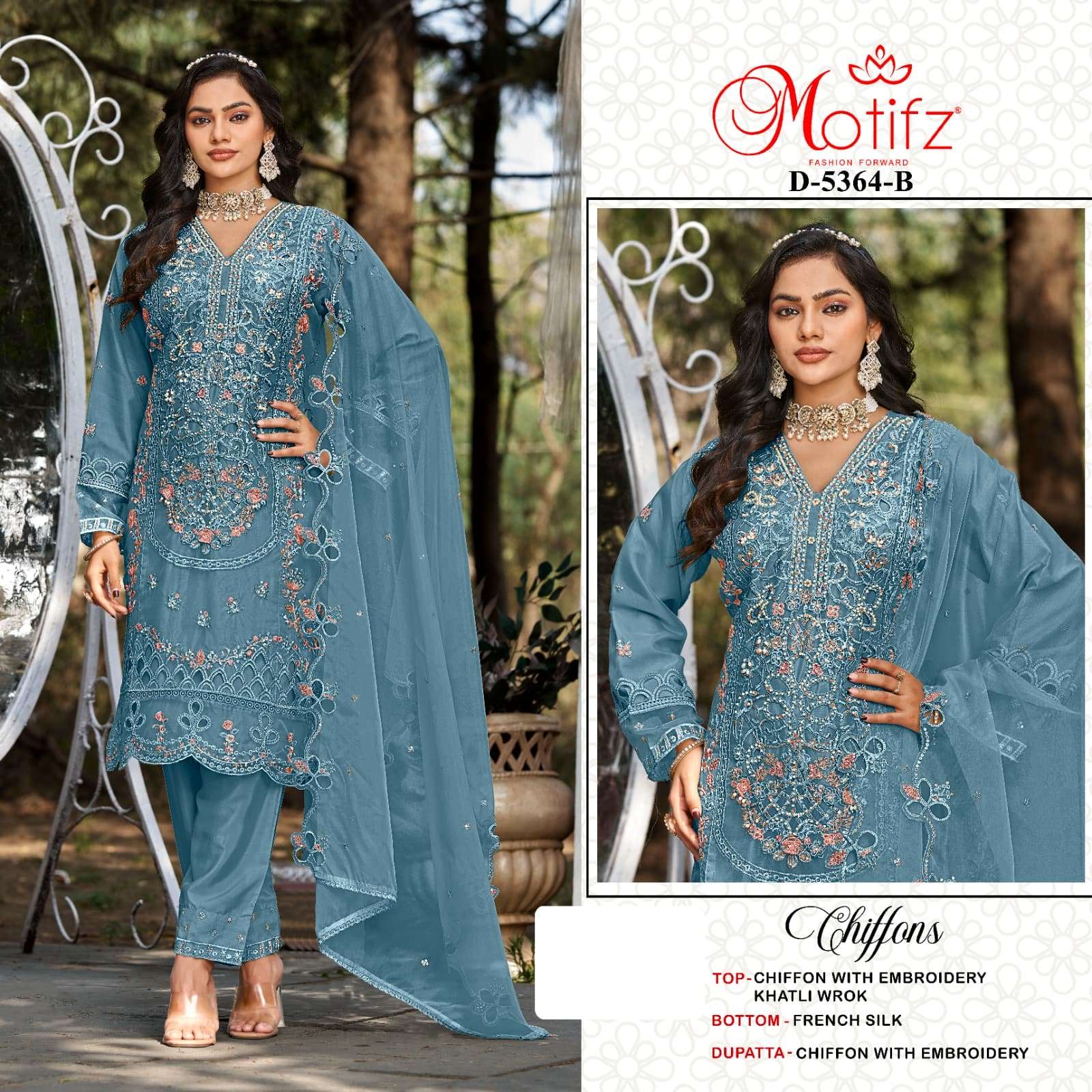 MOTIFZ 5364 A TO D SERIES PURE CHIFFON EMBROIDERY PAKISTANI DRESSES-00201