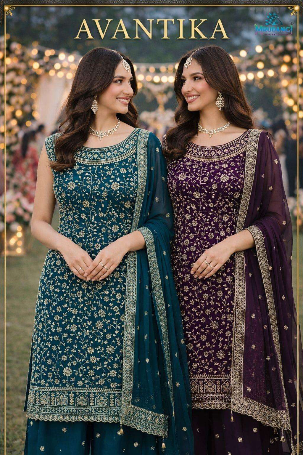 MRUDANGI AVANTIKA REAL PREMIUM GEORGETTE EMBROIDERED SEQUENCE WORK  DRESSES - 00095