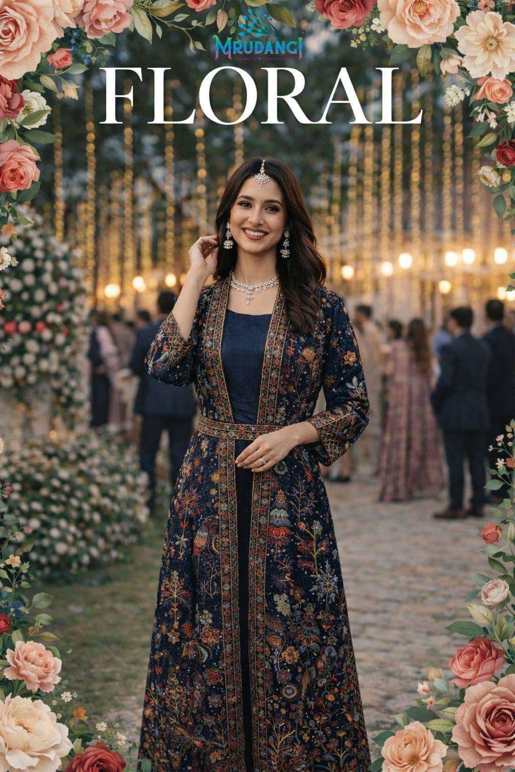 MRUDANGI FLORAL PREMIUM REAL CHINON SILK EMBROIDERY GOWNS - 00095