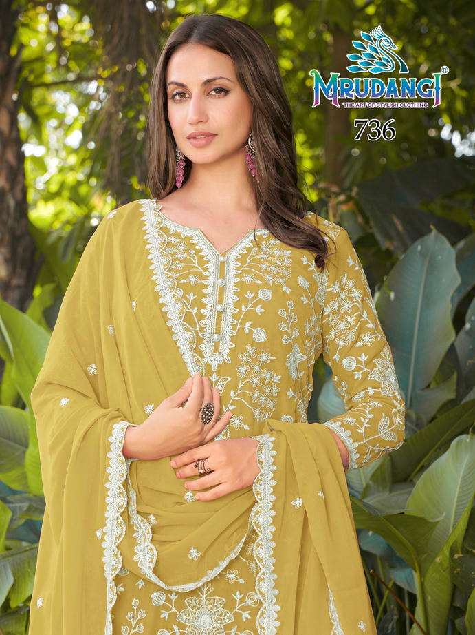 MRUDANGI MISHA PREMIUM GEORGETTE EMBROIDERED SEQUENCE WORK TOP WITH SHARARA SUITS - 00095